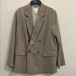 H&M Beige and Brown Houndstooth Blazer